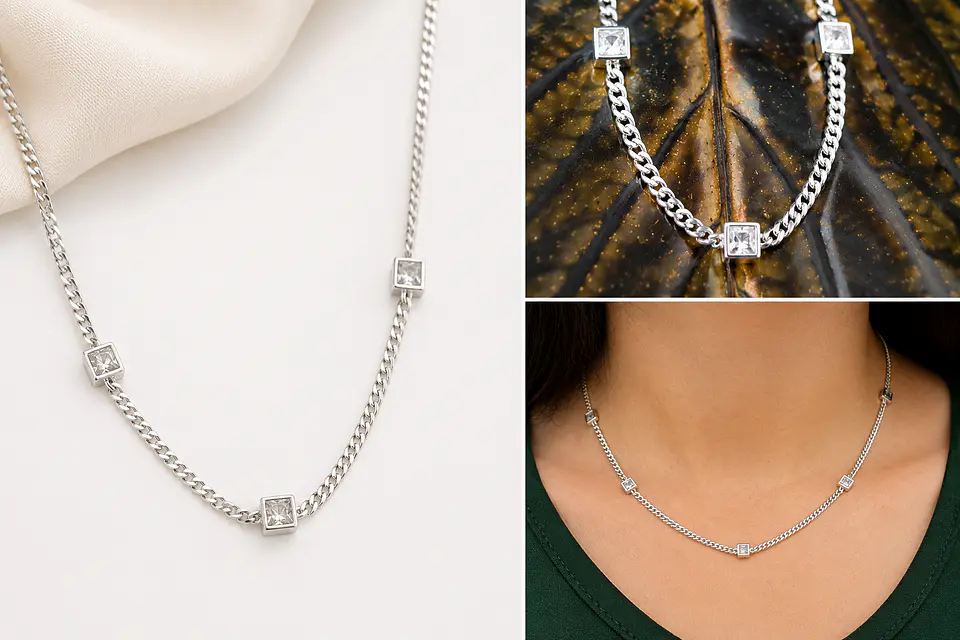 Collar grumet de plata 925 con circones cuadrados 2