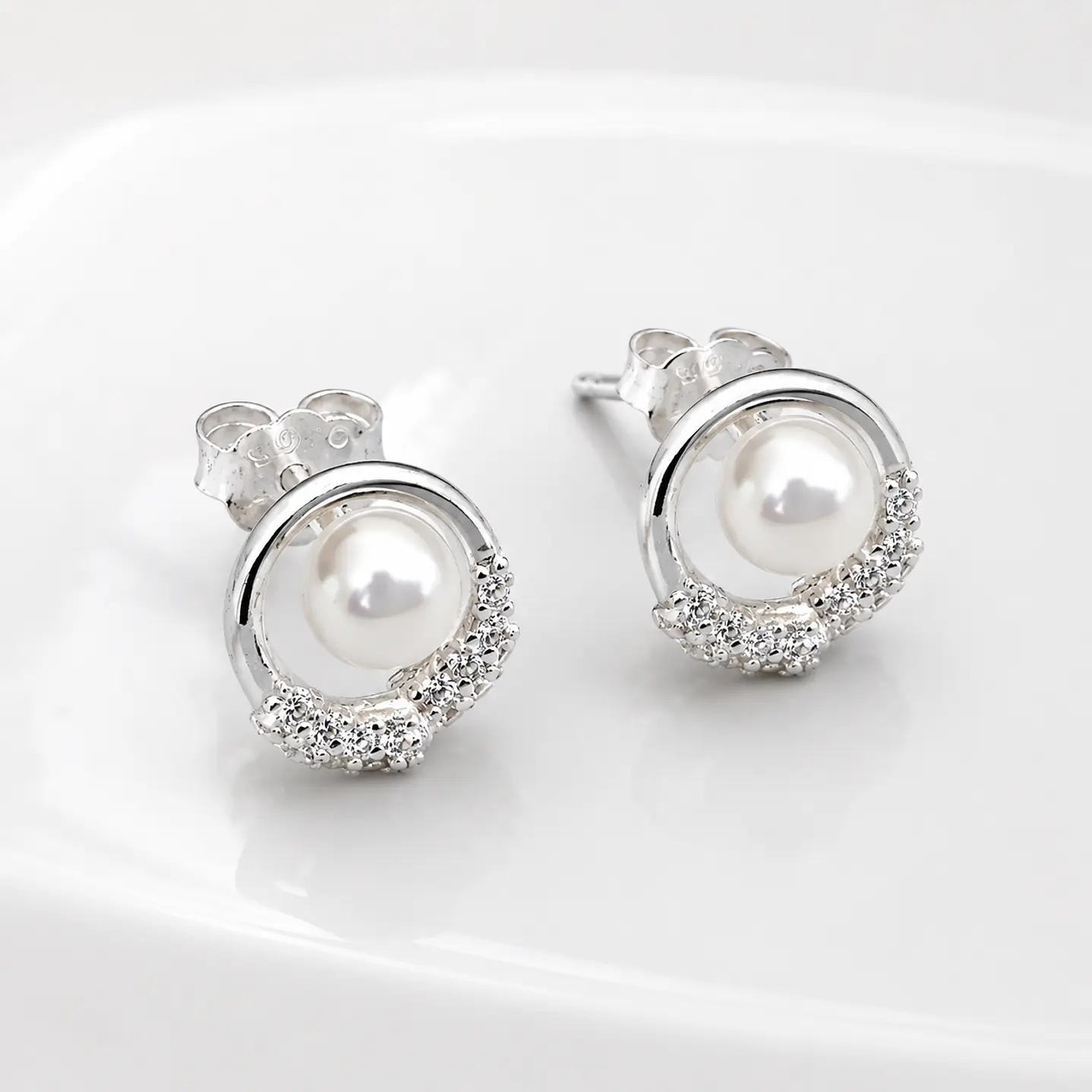 Aros de perla círculo de luz en plata 925 1
