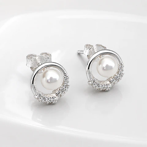 Aros de perla círculo de luz en plata 925