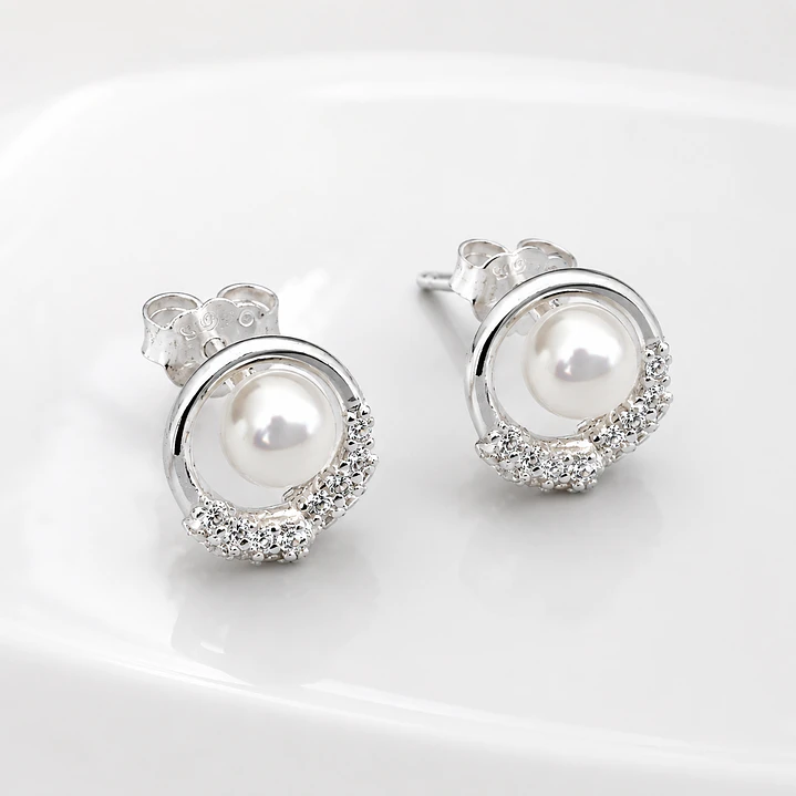 Aros de perla círculo de luz en plata 925 1