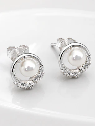 Aros de perla círculo de luz en plata 925