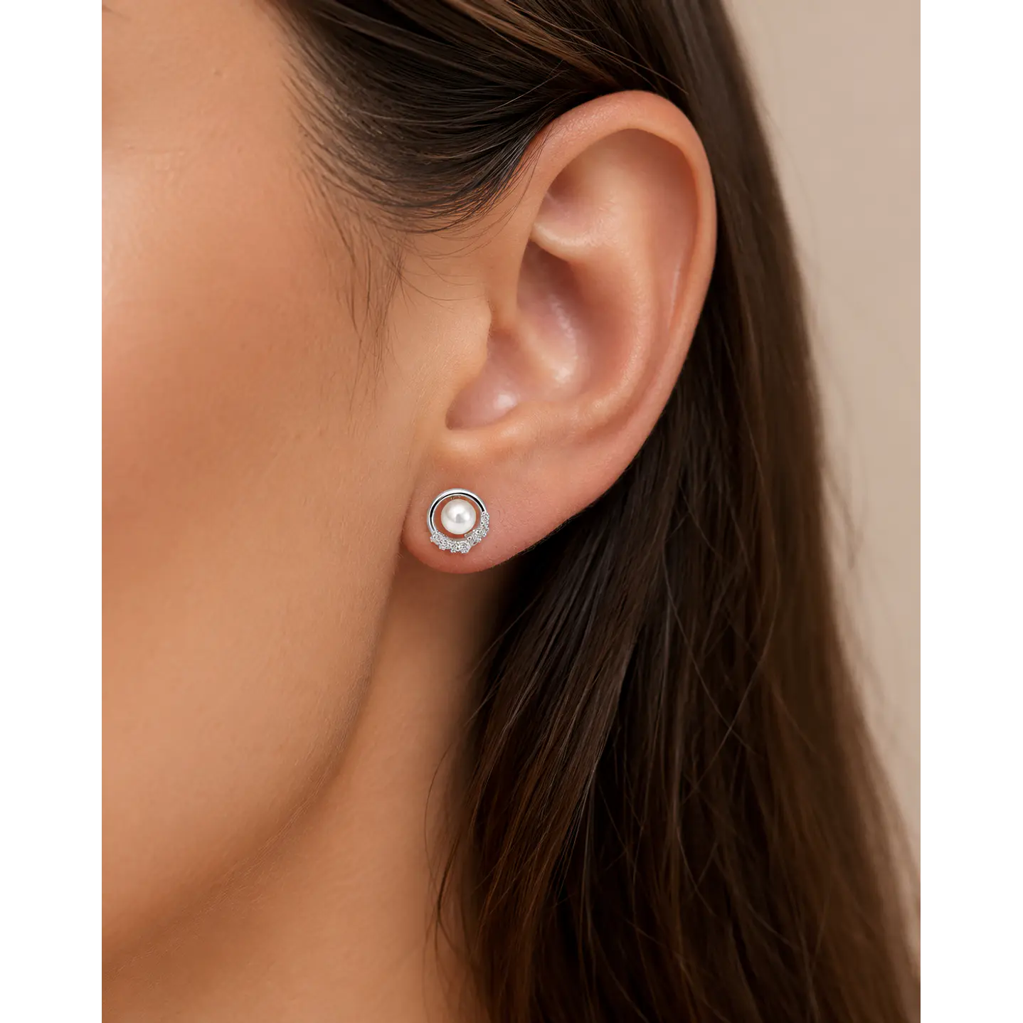 Aros de perla círculo de luz en plata 925 2