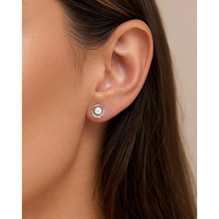 Aros de perla círculo de luz en plata 925 2