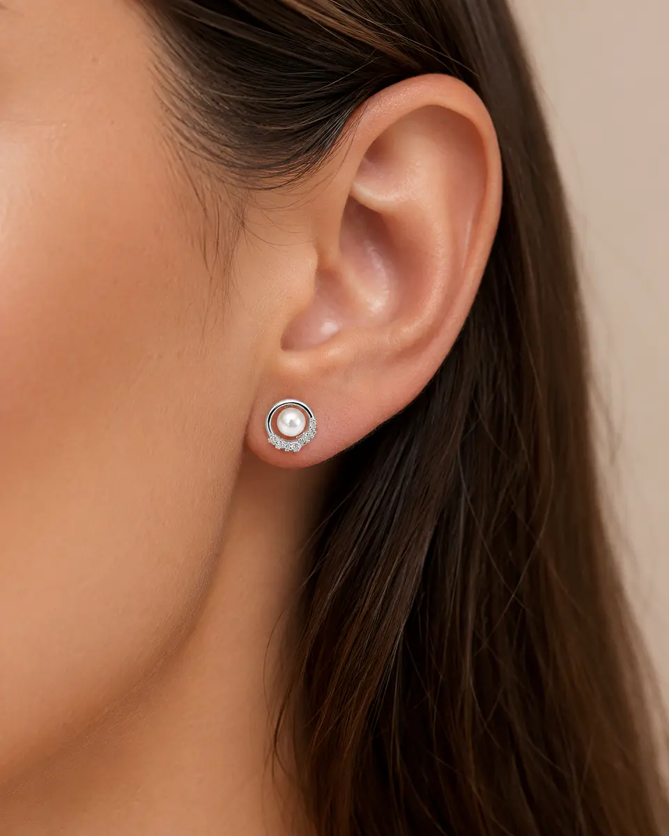 Aros de perla círculo de luz en plata 925 2