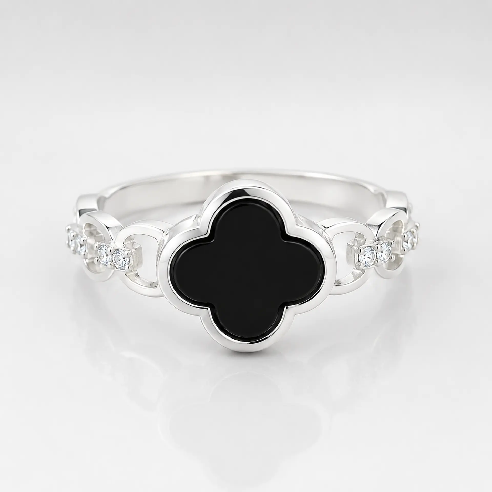 Anillo trébol de la suerte con ónix en plata 925 — Talla 12 1