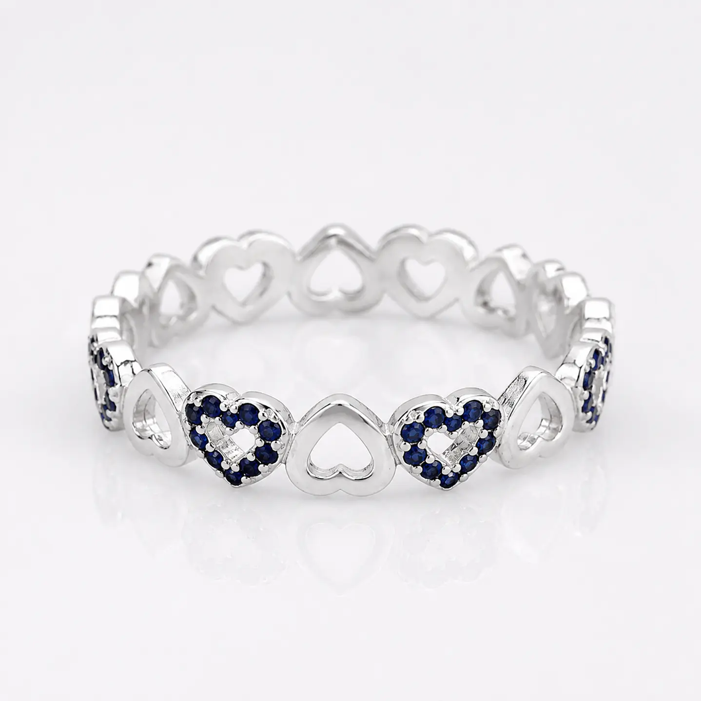 Anillo corazones con cristales azules en plata 925 — Talla 17 1