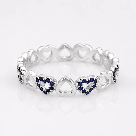Anillo corazones con cristales azules en plata 925 — Talla 17