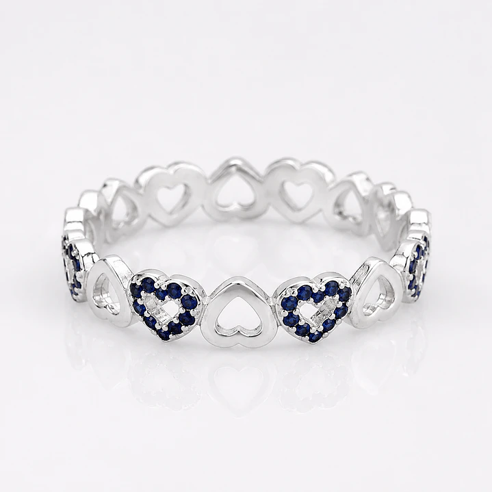 Anillo corazones con cristales azules en plata 925 — Talla 17 1