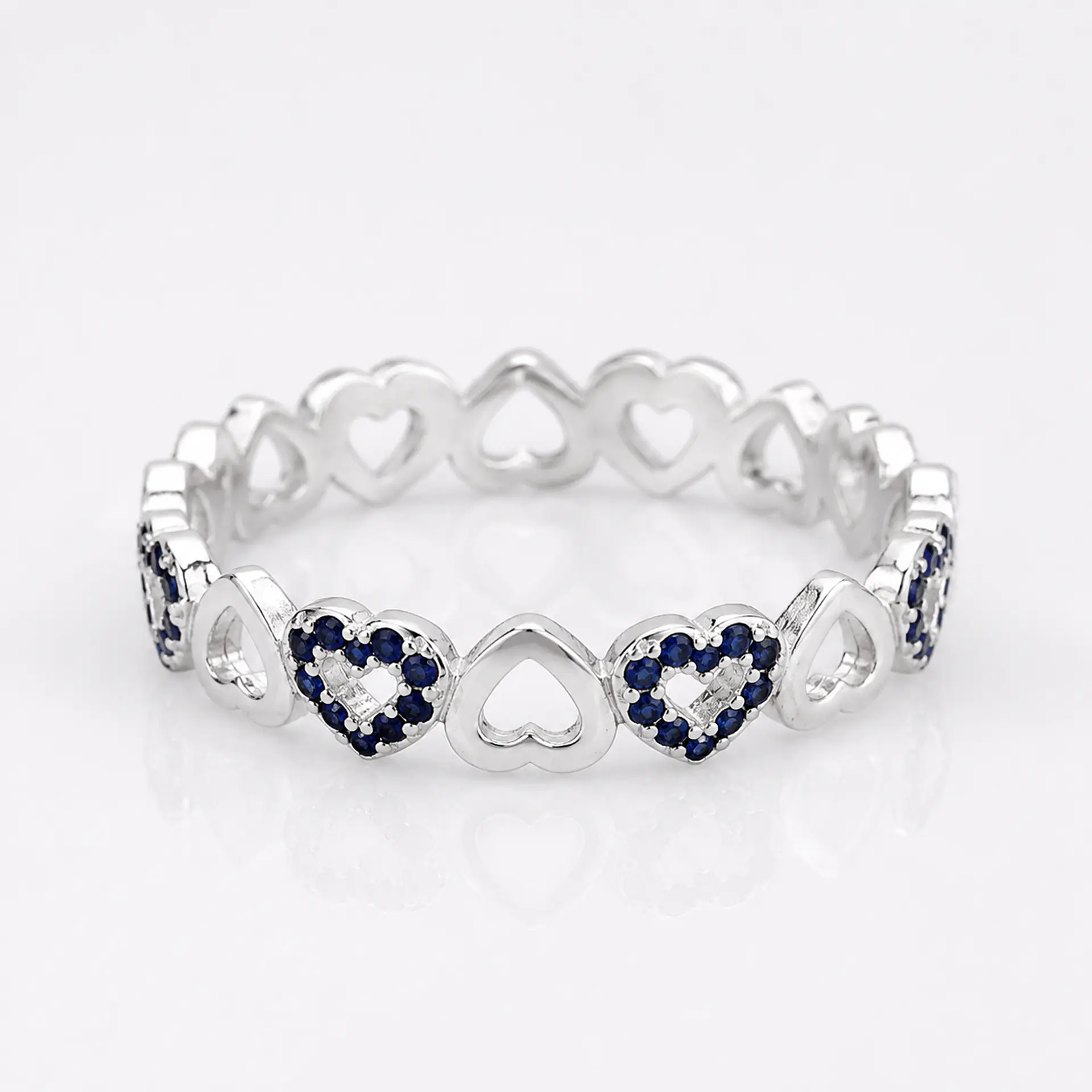 Anillo corazones con cristales azules en plata 925 — Talla 17 1