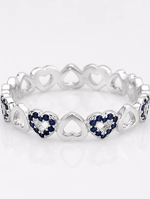 Anillo corazones con cristales azules en plata 925 — Talla 17