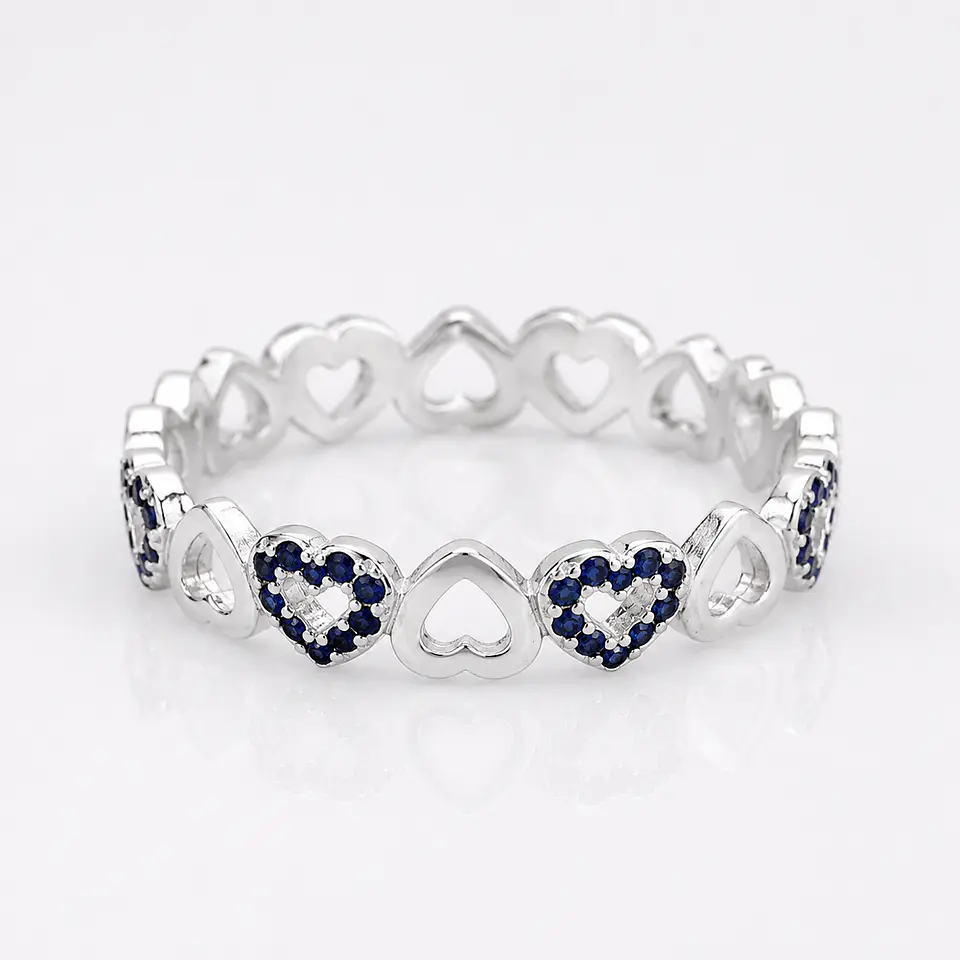 Anillo corazones con cristales azules en plata 925 — Talla 17 1