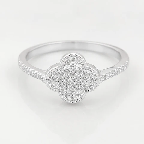 Anillo trébol de la suerte con circones en plata 925 — Talla 14