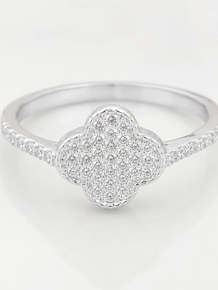 Anillo trébol de la suerte con circones en plata 925 — Talla 14