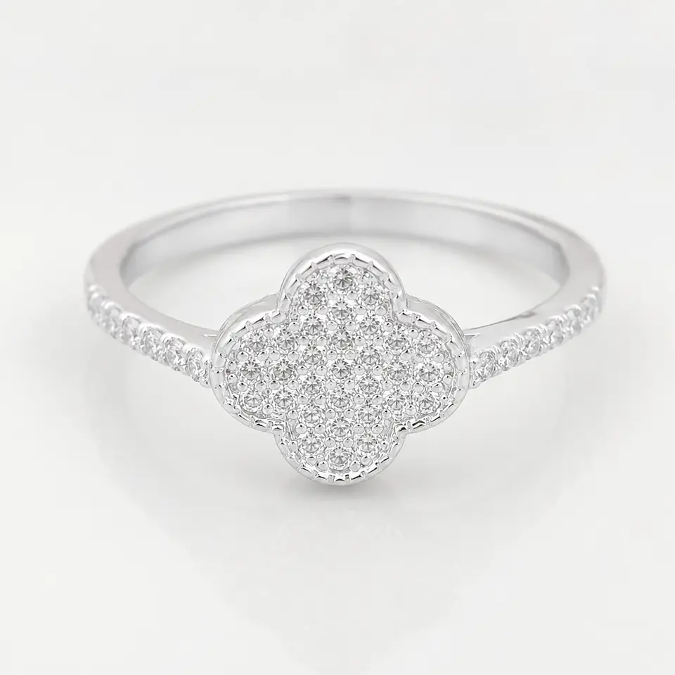 Anillo trébol de la suerte con circones en plata 925 — Talla 14 1
