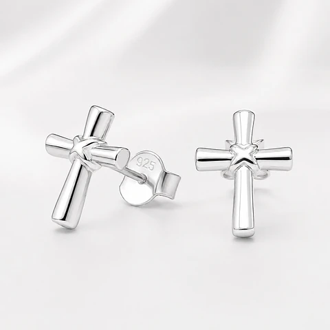 Aros cruz en plata 925