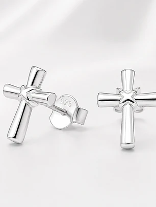 Aros cruz en plata 925
