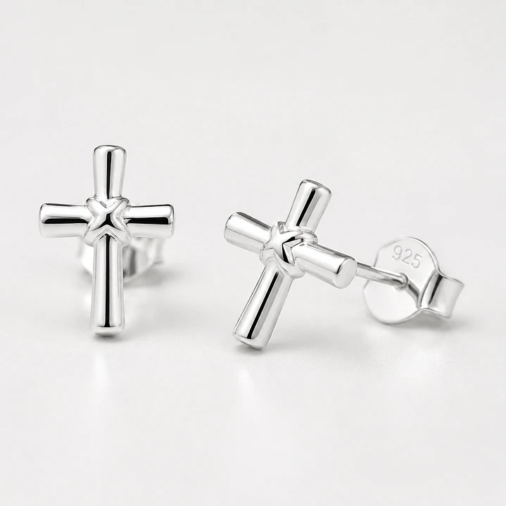 Aros cruz en plata 925 2