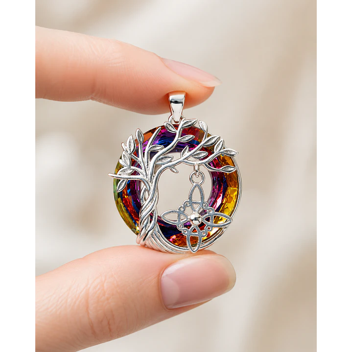 Colgante árbol de la vida y nudo de brujas con cristal tornasol en plata 925 1