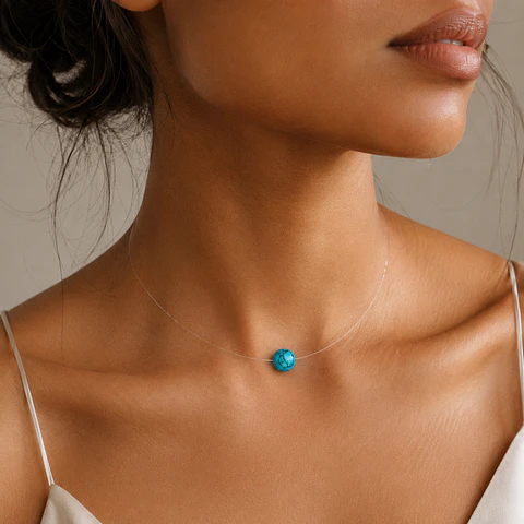 Collar invisible esfera turquesa en plata 925