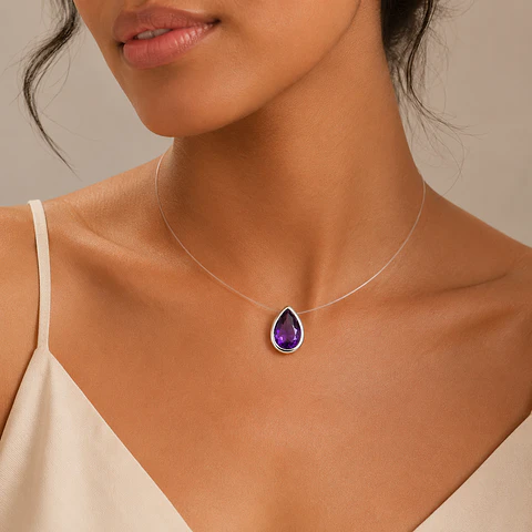 Collar invisible gota amatista en plata 925