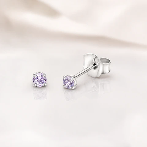 Aros punto violeta en plata 925
