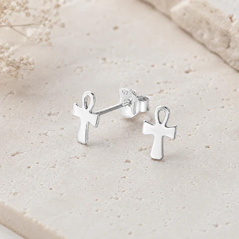 Aro cruz egipcia mini en plata 925
