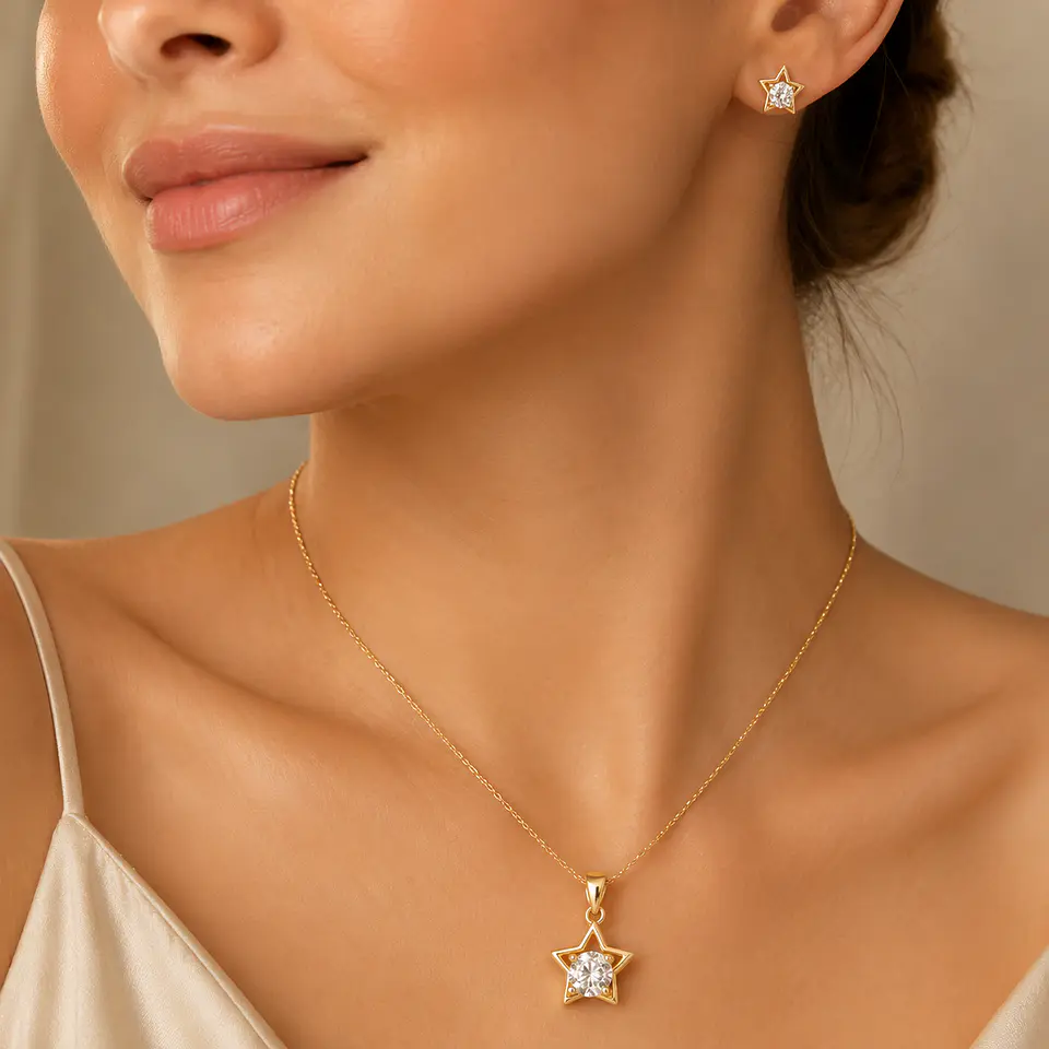 Conjunto estrella dorada en plata 925 1