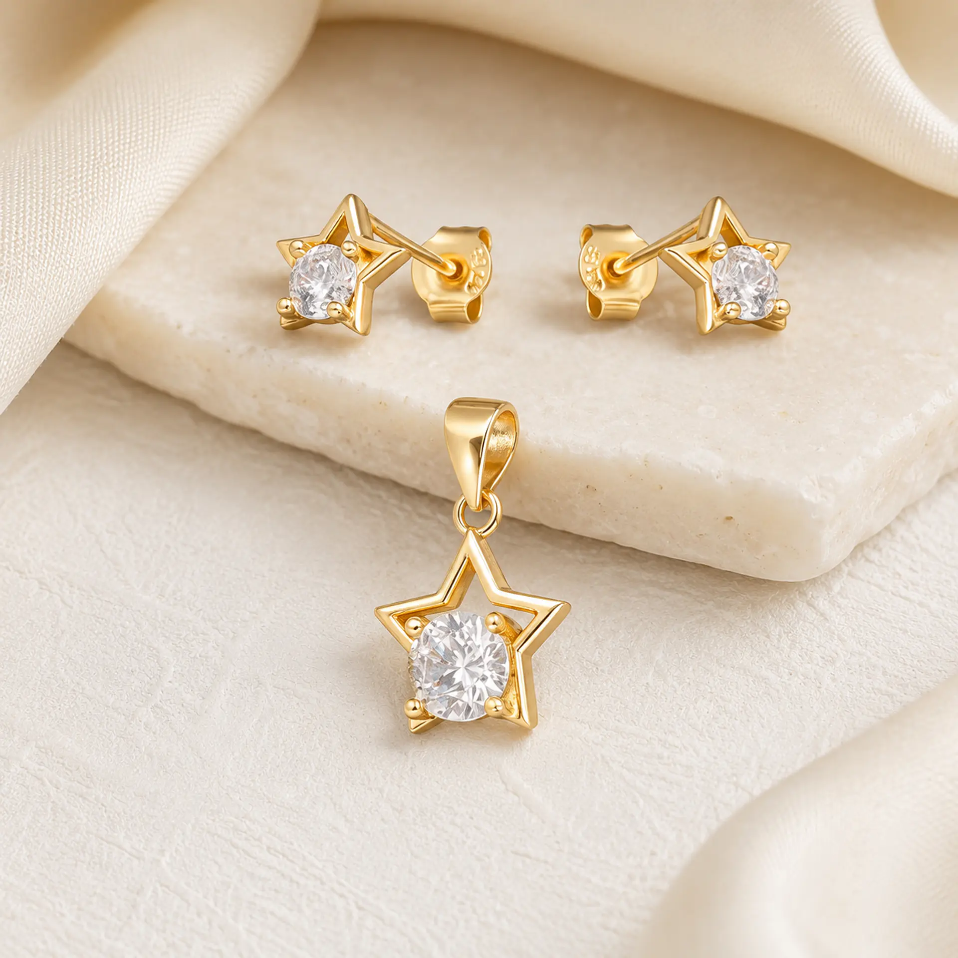 Conjunto estrella dorada en plata 925 2