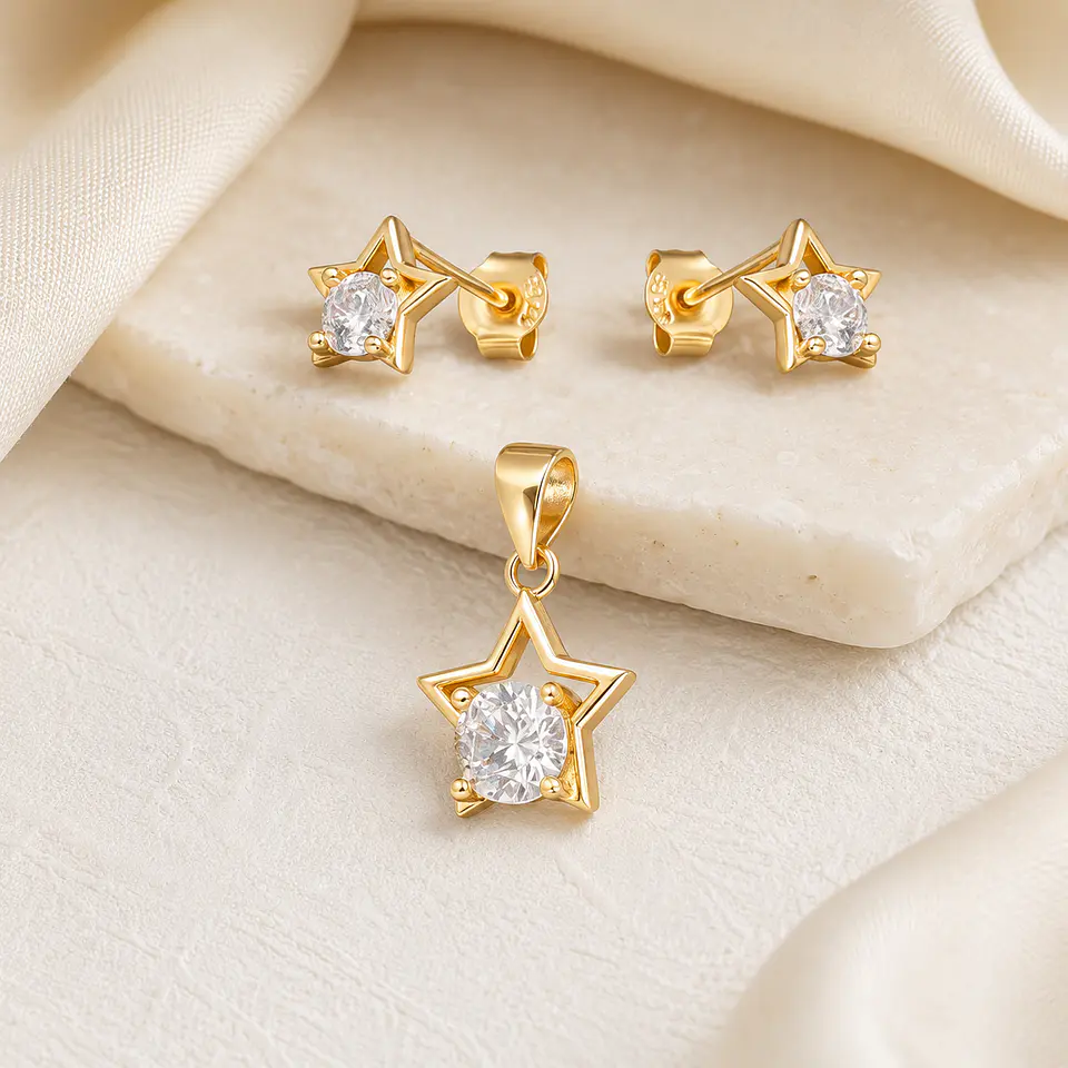 Conjunto estrella dorada en plata 925 2
