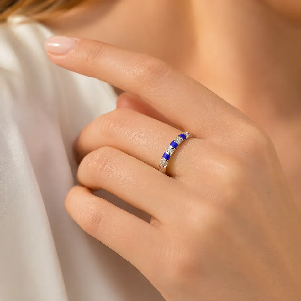 Anillo azul con circones en plata 925 - talla 18 1