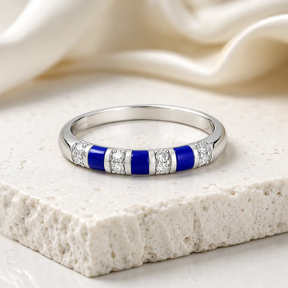 Anillo azul con circones en plata 925 - talla 18 2