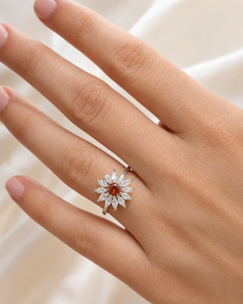 Anillo flor ajustable con circones en plata 925 - talla 14