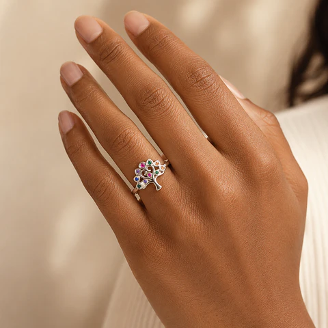 Anillo árbol de la vida con circones en plata 925