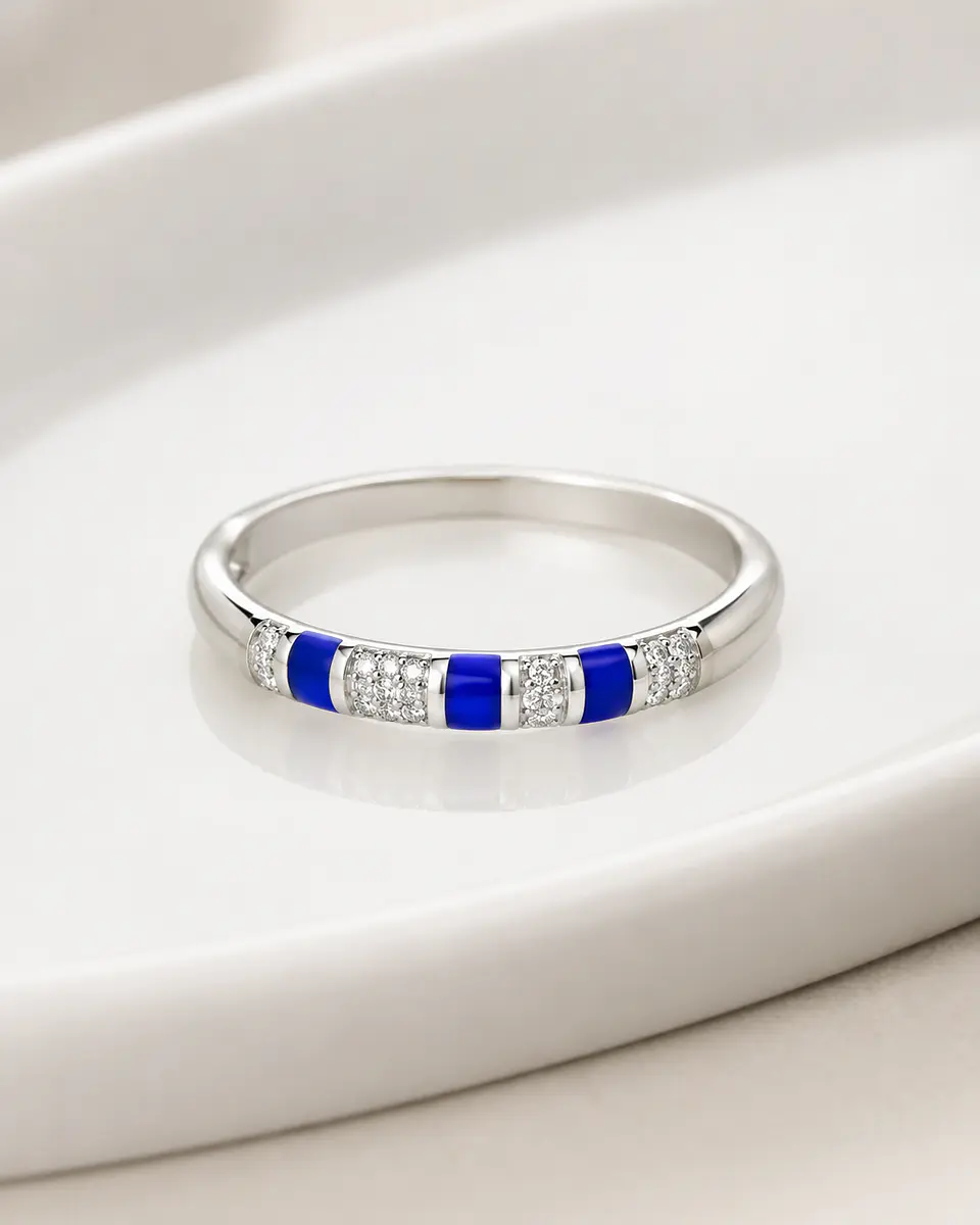 Anillo azul con circones en plata 925 2