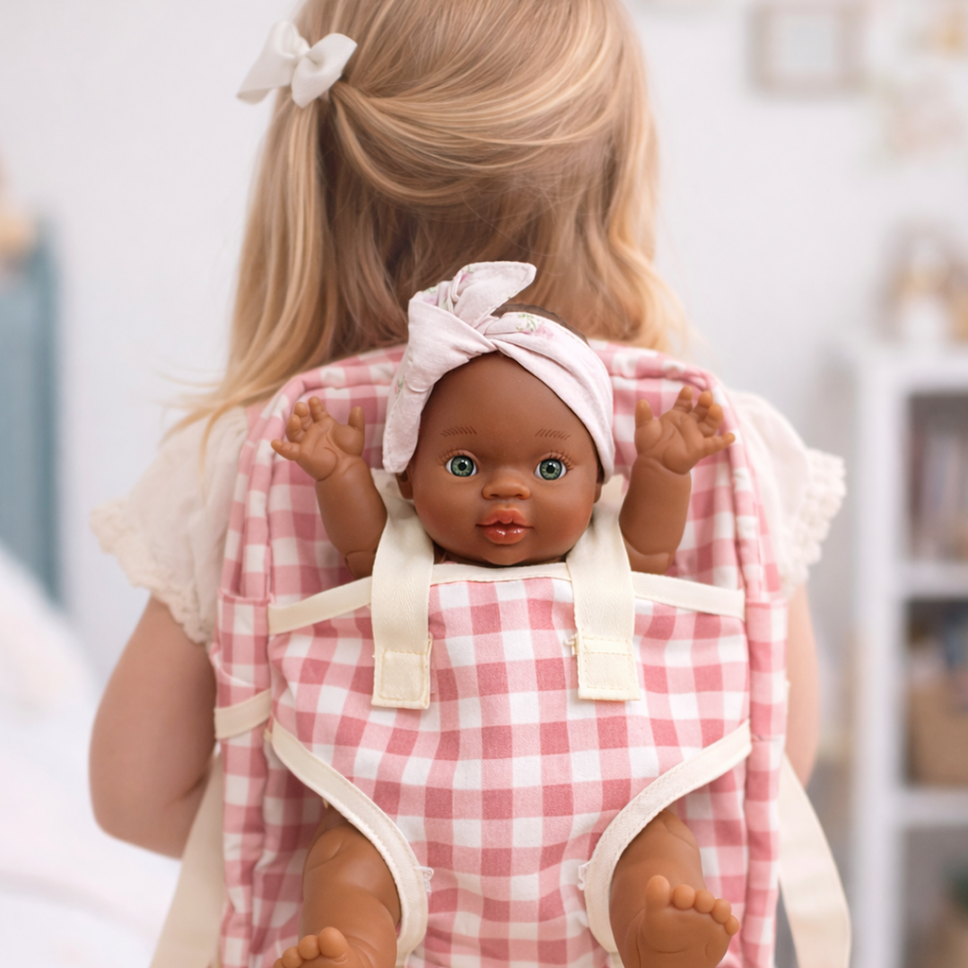 Mochila Porta Muñeca Big Vichy Rosado 4