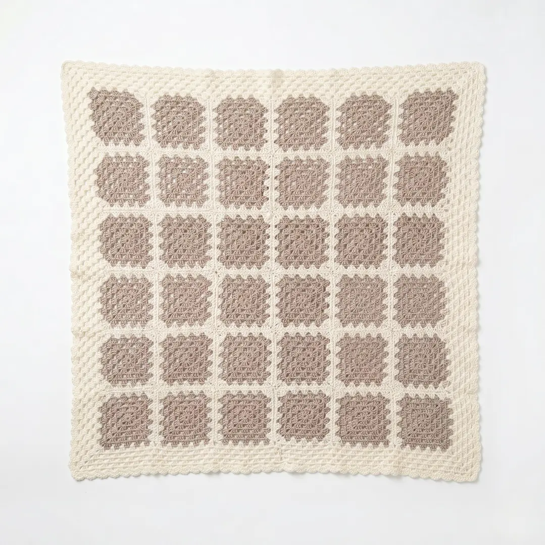 Manta de Crochet 100% Algodón Beige y Crudo  2