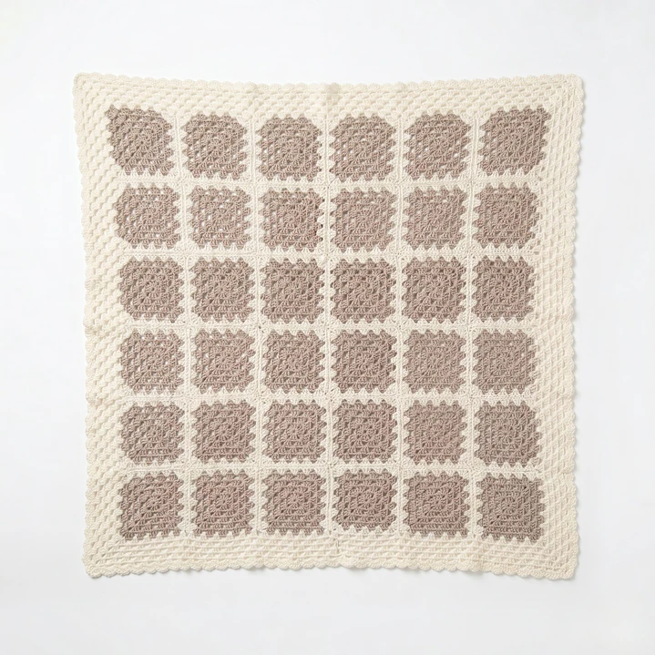 Manta de Crochet 100% Algodón Beige y Crudo  2