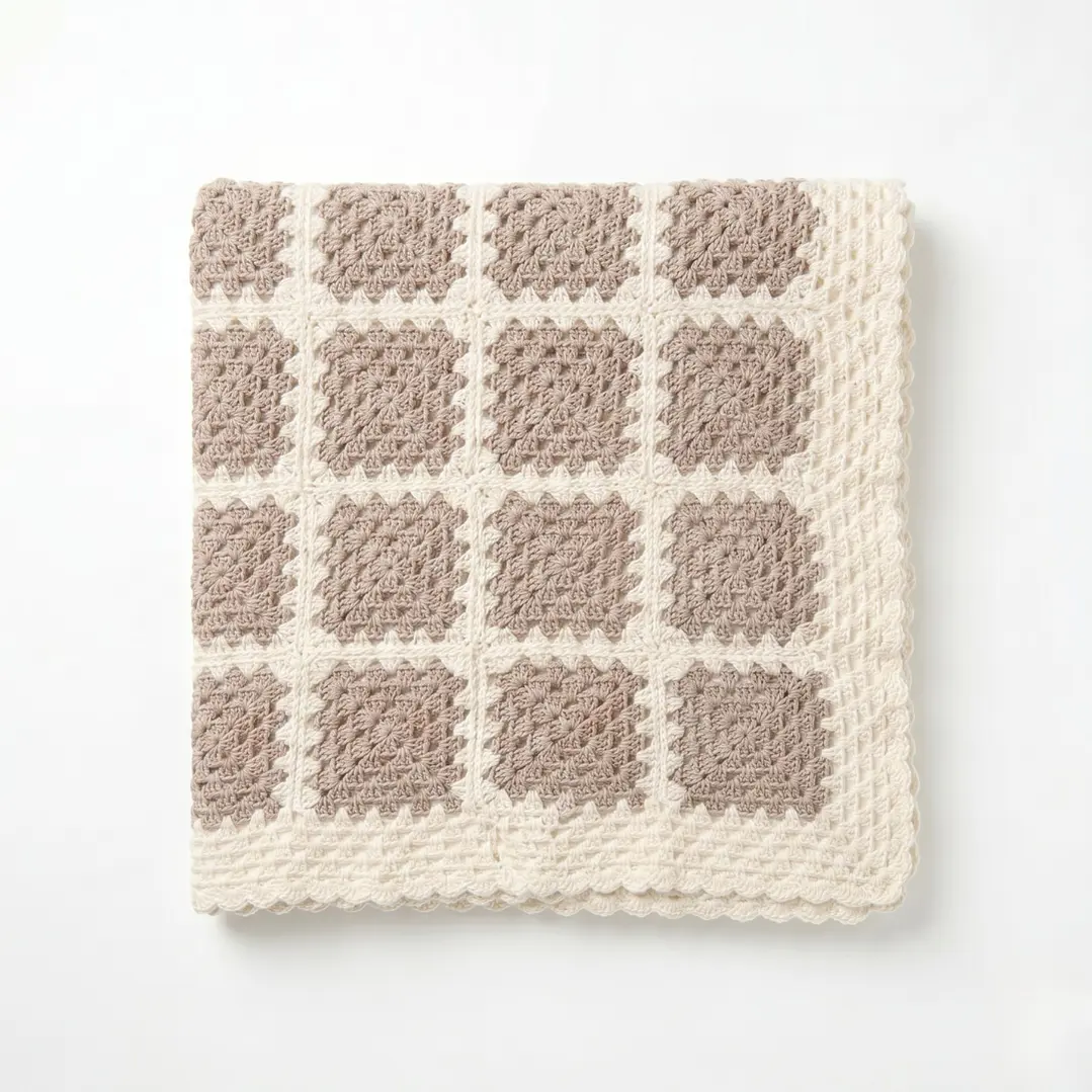 Manta de Crochet 100% Algodón Beige y Crudo  1