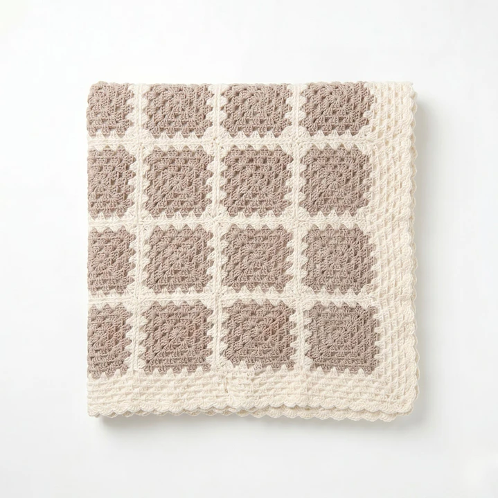 Manta de Crochet 100% Algodón Beige y Crudo  1