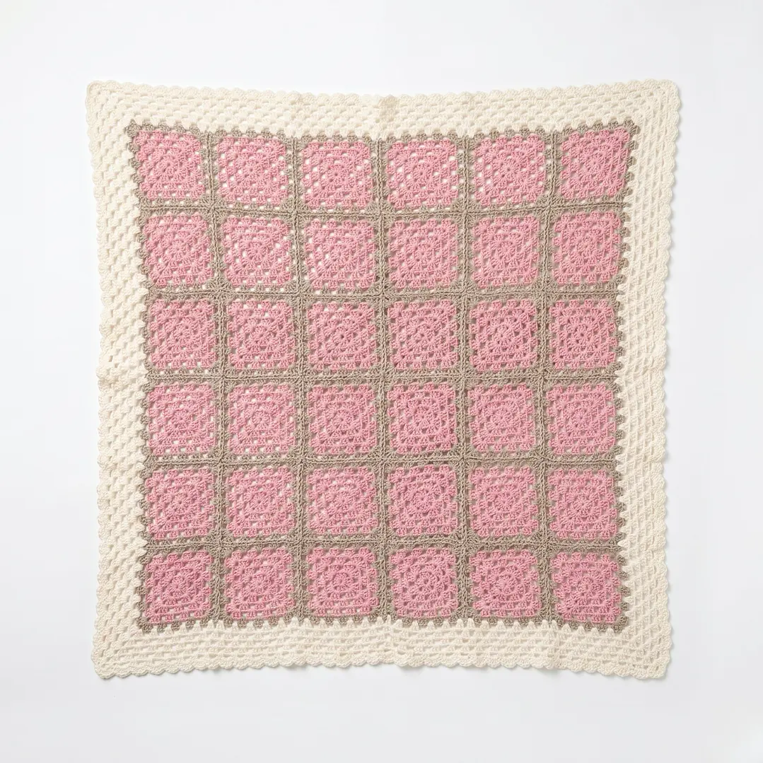 Manta de Crochet 100% Algodón Rosada y Beige 2