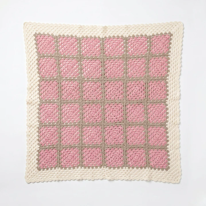 Manta de Crochet 100% Algodón Rosada y Beige 2