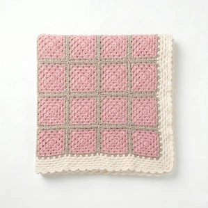 Manta de Crochet 100% Algodón Rosada y Beige