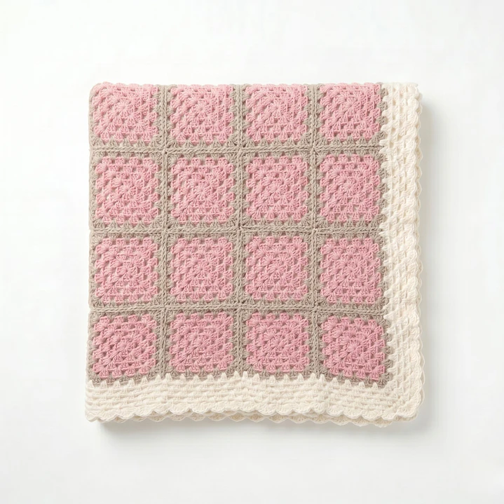 Manta de Crochet 100% Algodón Rosada y Beige 1