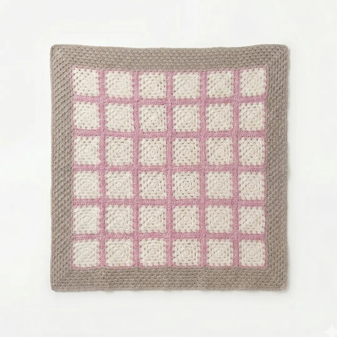 Manta de Crochet 100% Algodón Beige y Rosada 1