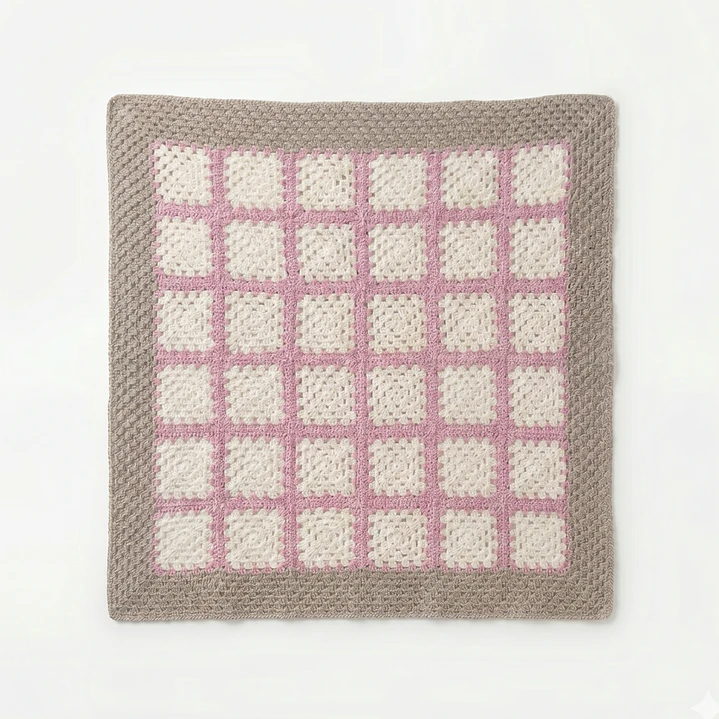 Manta de Crochet 100% Algodón Beige y Rosada 1