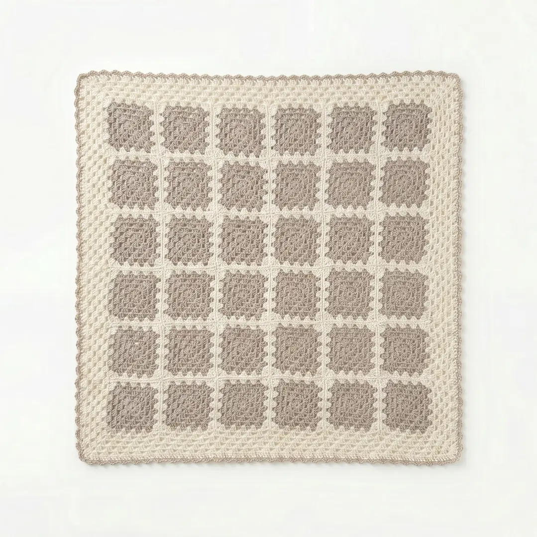 Manta de Crochet 100% Algodón Beige y Crudo con Lateral Beige 1