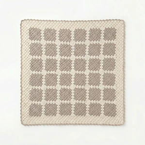 Manta de Crochet 100% Algodón Beige y Crudo con Lateral Beige