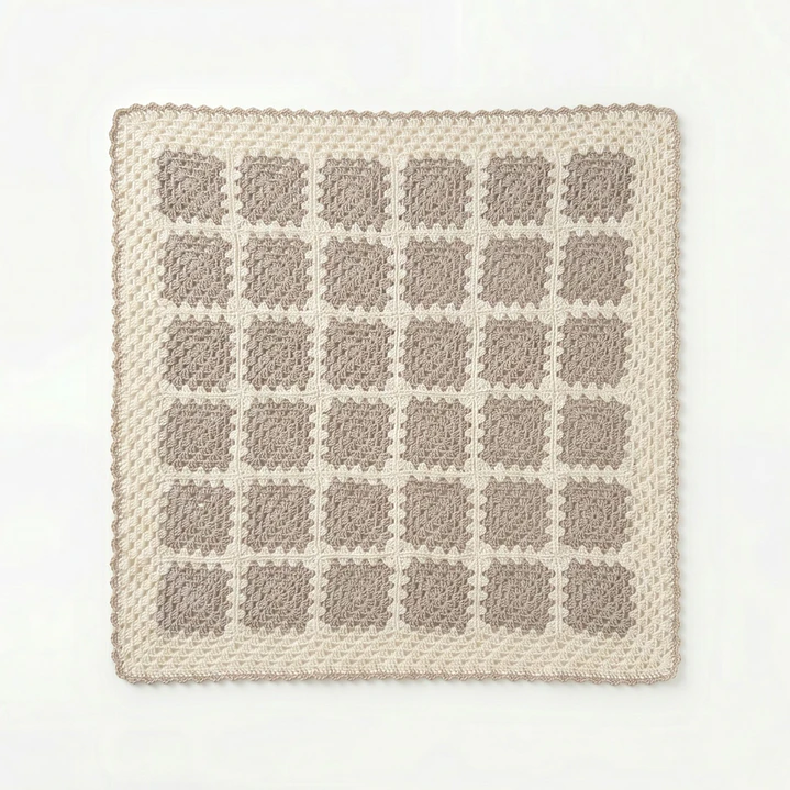 Manta de Crochet 100% Algodón Beige y Crudo con Lateral Beige 1