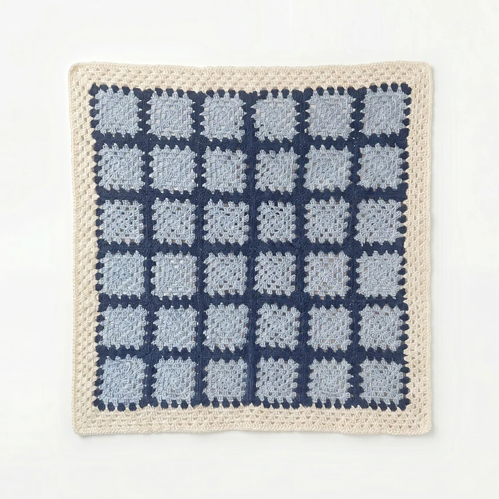 Manta de Crochet 100% Algodón Azul y Crudo 2