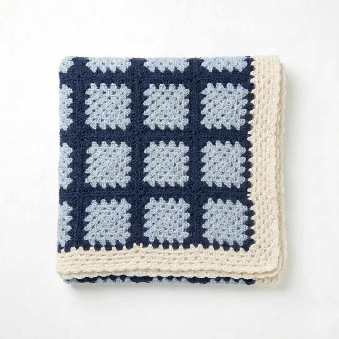 Manta de Crochet 100% Algodón Azul y Crudo 1